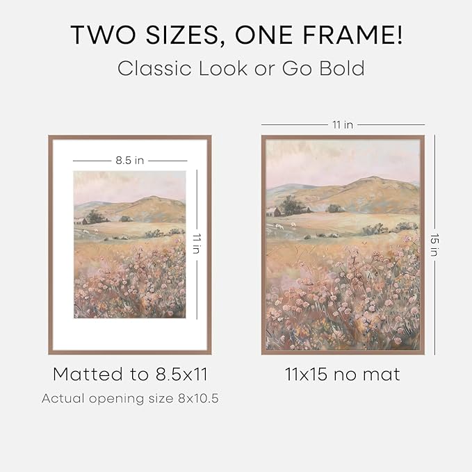 Homeforia 11x15 Picture Frame Mocha, High End Metal 11x15 Poster Frames with Mat for 8.5x11, 11 x 15 Mocha Frames Matted to 8.5 x 11 inch Photo, 11by15 Hanging Frames, Tempered Glass, Wall Kit, Set of 1