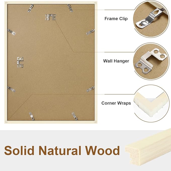Vittanly 12x16 Picture Frame, Solid Wood Frame with Plexiglass, Includes 8.5x11 Mat, Wall Hanging for Photos, Home Decor, White, 1 Pack