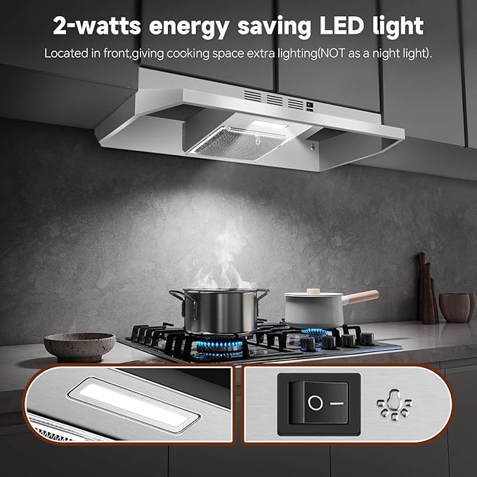 SNDOAS 36 inch Range Hood,Under Cabinet Range Hood 36 inch in Stainless,Ductless Range Hoods with Carbon Sponge Filter,230 CFM Stove Hood with 2-speed Fan,Hard Wired Kitchen Exhaust Hood