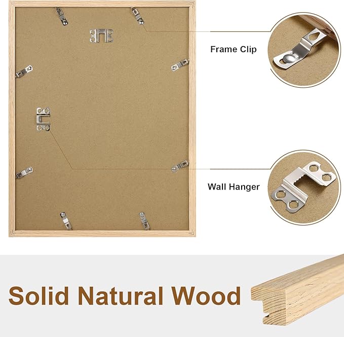 Vittanly 11x14 Picture Frame, Solid Wood Frame with Plexiglass, Includes 8x10 Mat, Wall Hanging for Home Decor, Natural, 1 Pack