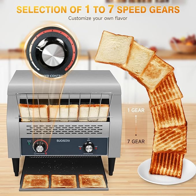 SUCICENI Commercial Conveyor Toaster 450 Slices/Hour Stainless Steel Toaster 2600W Heavy Duty Industrial Toasters Electric Oven with Dual Heating Tube for Bagel Bread Croissant Bakery Restaurant Cafe