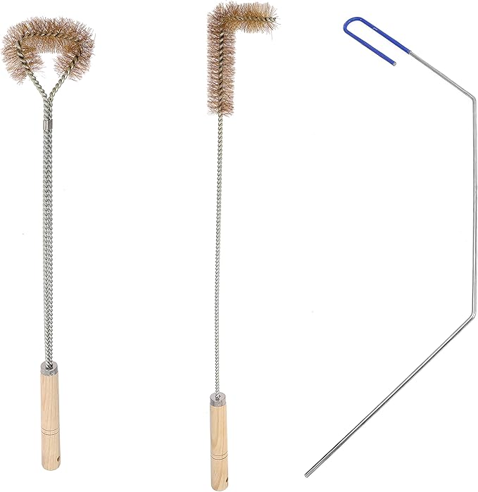 3 Pcs Fryer Cleaning Tools Including L Shaped Brass Bristles Fryer Deep Cleaning Brush, Fryer Deep Cleanout Rod, Long Handle Fryer Basket Brush for Restaurant Air Fryer Cleaning