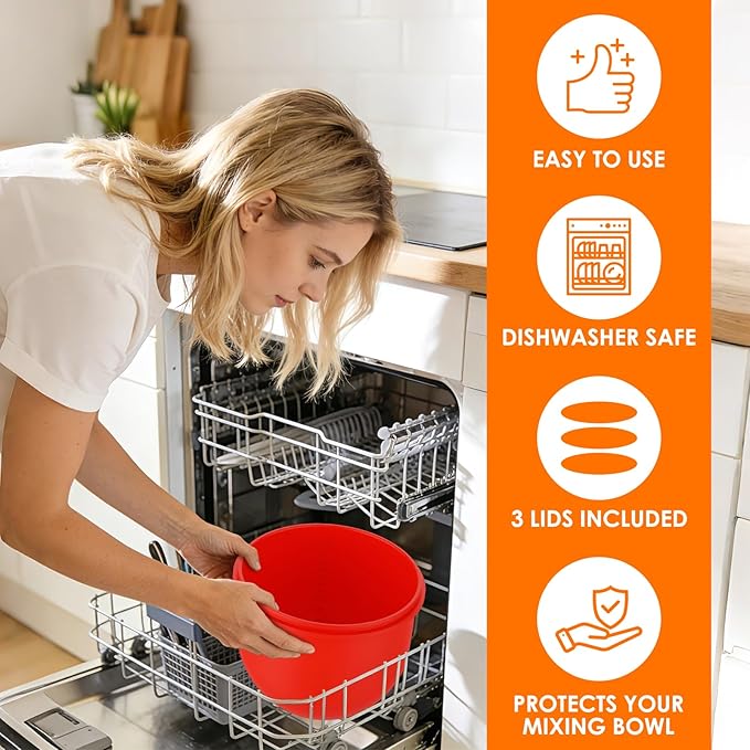 Omoiyari Premium Morandi Colors 3-Pack Silicone Bowl Liners with Lids for KitchenAid 6-Qt Bowl-Lift (Only), 2mm Extra-Thick Silicone, Odour-Free,Air Valves for Dough Proofing,Dishwasher Safe, BPA Free