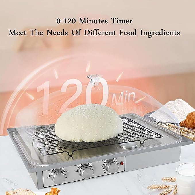 Electric Dough Proofer, Large Capacity Bread Proofing Box, Humidity & Temperature Adjustable, 0-120min Timing, Fermentation Tank Proofing Box, for Baking (S)