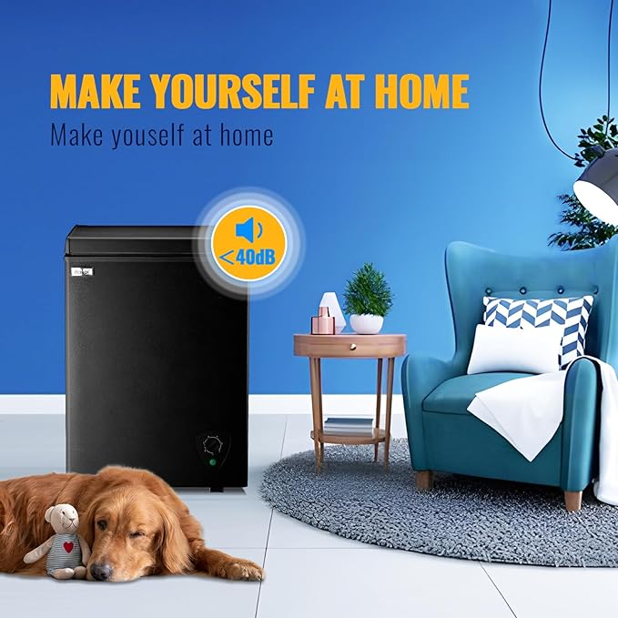 Chest Freezer WANAI 3.5 Cubic Deep Freezer with Top Open Door and Removable Storage Basket, 7 Gears Temperature Control, Ideal for Office Dorm or Apartment, Black