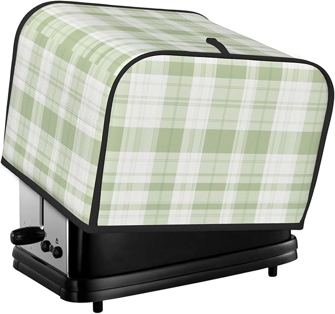 4 Slice Toaster Cover for Kitchen Pastel Green Buffalo Plaid Waterproof and Dustproof Toaster Dust Cover with Side Pockets Decorative Universal Cover for Wide Slot Toasters and Small Appliances
