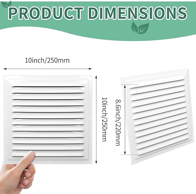 Gable Vents (10" x 10" 2Pcs) Aluminum Walls, Lofts, Garages more, More with Screens, Metal Shed Vents, Outdoor Houses, Loft Ceiling Reinforcement, Square Vents, Blinds, Exterior Grille(White)