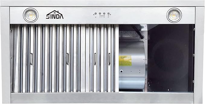 SINDA 30 Inch Built-In/Insert Range Hood, 4-Speed 610 CFM, Stainless Steel Under Cabinet Range Hood Kitchen Vent Hood with Liner and Internal Motor, 6" Duct, Adjustable Lights, Baffle Filter