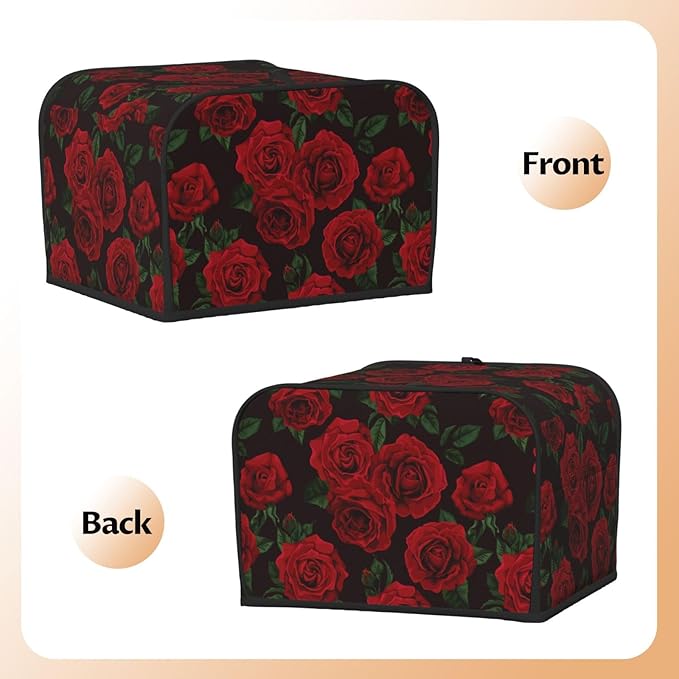 Red Black Rose Flower 4 Slice Toaster Cover, Waterproof Toaster Dust Cover Bread Maker Protective For Small Kitchen Appliance Dining Room Table Home Decor Gifts