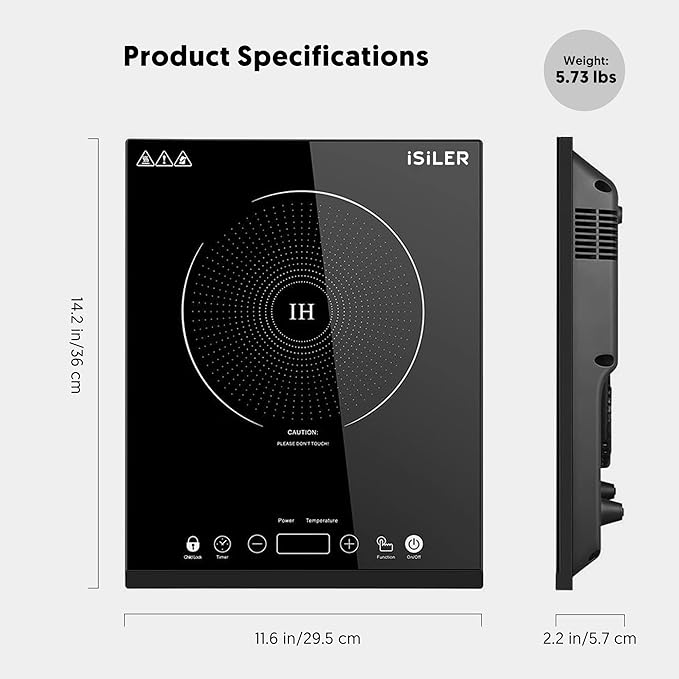 Portable Induction Cooktop, iSiLER 1800W Sensor Touch Electric Induction Cooker Hot Plate with Kids Safety Lock, 6.7" Heating Coil, 18 Power 17 Temperature Setting Countertop Burner with Timer