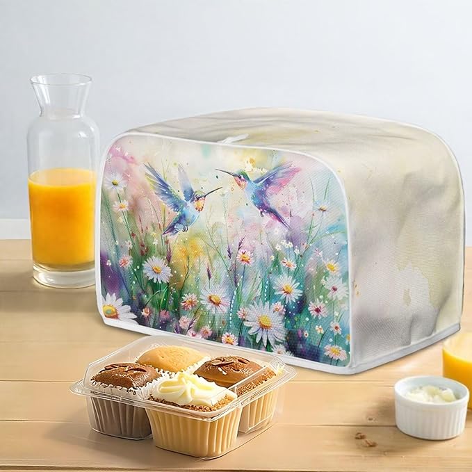 Hummingbird Daisy Print Toaster 4 Slice Cover Universal Size Kitchen Appliance Cover Fingerprint Protection Kitchen Home Decor