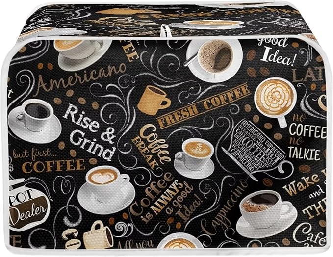 UNICEU Coffee Pattern Quilted Toaster Cover - Fits Most Standard 2 Slice Toasters, Kitchen Small Appliance Cover