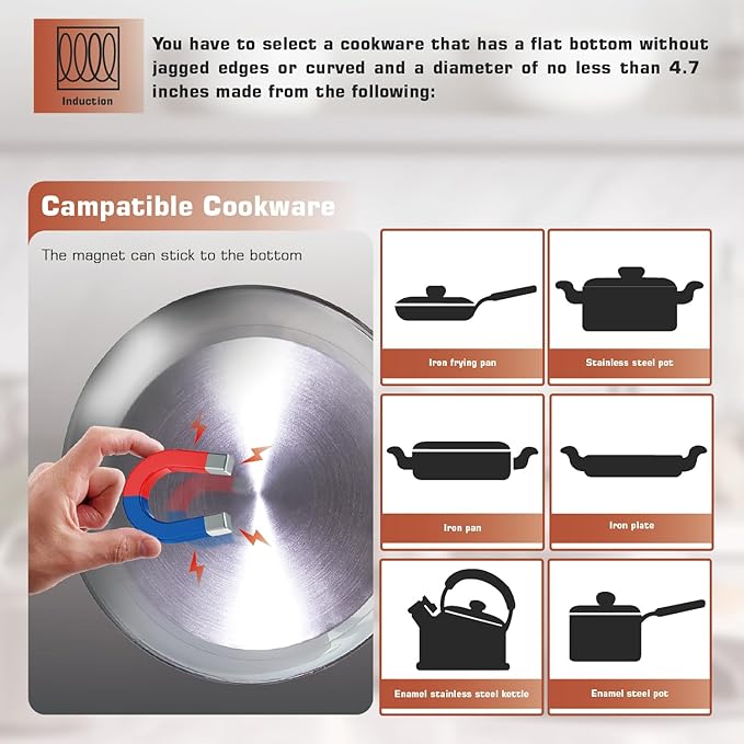 Empava Portable Induction Hot Plate Cooktop, Countertop Electric Stove with Single Burner, 3 Preset Modes, Shatterproof Glass Top, 110~120V Plug-In for Kitchen, RV, and Outdoor Camping