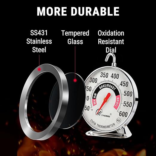 Oven Thermometer 150-600°F Pro Accurate Oven Temperature Gauge for Gas/Electric Ovens Instant Read Food Thermometer Hang or Stand