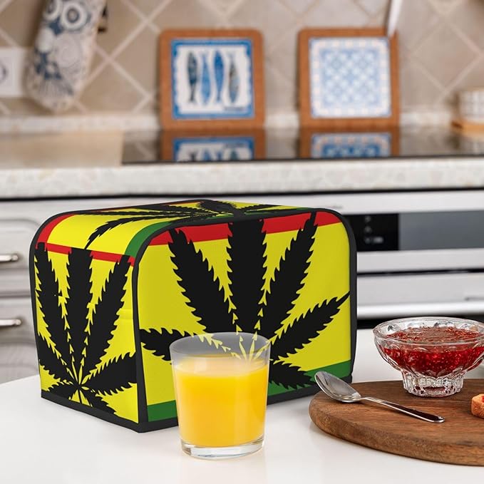Toaster Cover 2 Slice with Pockets, Tropical Leaf Botanical Red Yellow Green Background Kitchen Accessories Decor Bread Maker Oven Protector Covers Dust Proof Fingerprint Covers