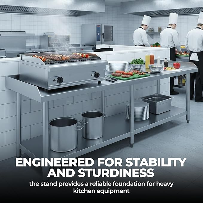 Stainless Steel Equipment Grill Stand with Adjustable Undershelf | Heavy Duty 18-Gauge Top | NSF Certified for Kitchens, Utility Rooms & Catering (72" x 30")
