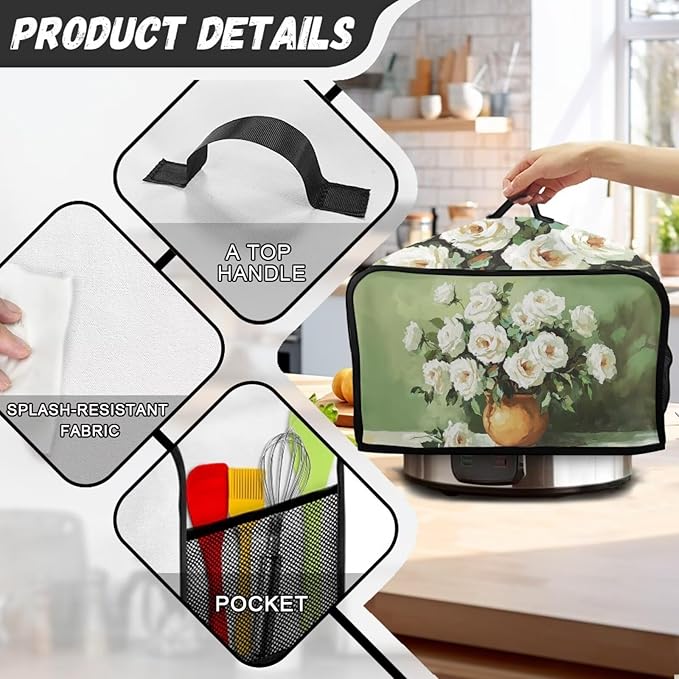 White Rose Slow Cooker Dust Cover Dragonfly Compatible with 6-8 Qt Slow Cookers