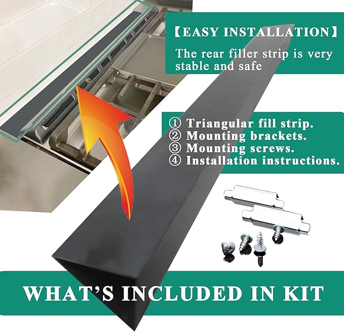 36" Slide In Range or Stove Rear Filler Trim Kit, Universal Fill Strip for Gap Between Slide-In Stove Range and Wall, W10113901A Compatible with Whirlpool and Most Brand, Durable Aluminum, Black