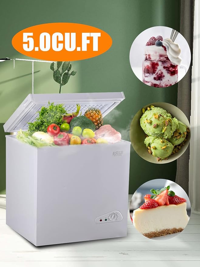 5.0 Cu.Ft Deep Compact Freezer with a Removable Basket,Chest Freezer with 7 Gears Temperature Control(-16°F to -48°F), for House, Kitchen, Garage, Basement, Shop, White
