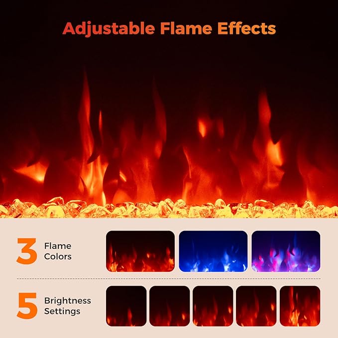 Tangkula 18 Inches Electric Fireplace, 5,000 BTU Fireplace Insert w/Remote Control, Crystal Stones, 3 Flame Colors & 5 Brightness, 0.5-9H Timer, Thermostat & Overheat Protection