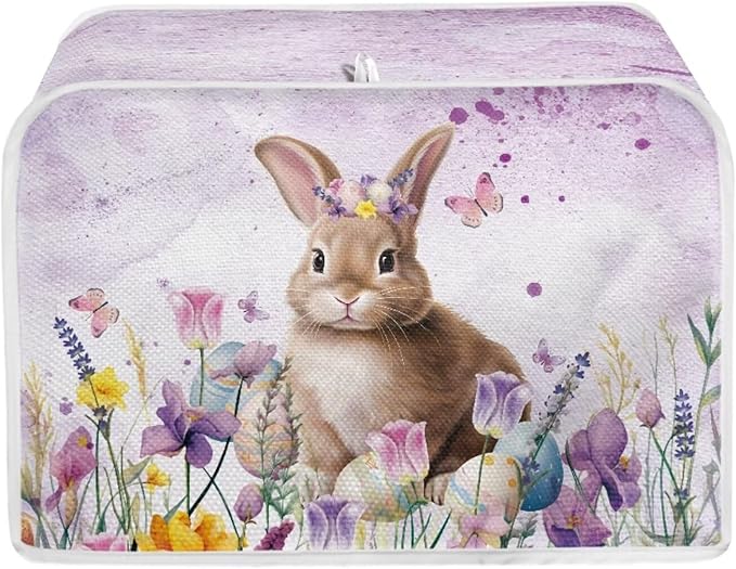 Bunny Flower Print 2 Slice Toaster Cover Fingerprint Protection Waterproof Stain Resistant Toaster Dust Protector