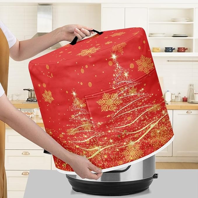 Golden Christmas Tree Dust Cover for Kitchen Instant Pot Accessories Appliance Cover Quart Pressure Cooker Air Fryer Rice Cooker Kitchen Appliance Dust Covers with Storage Pockets Size M