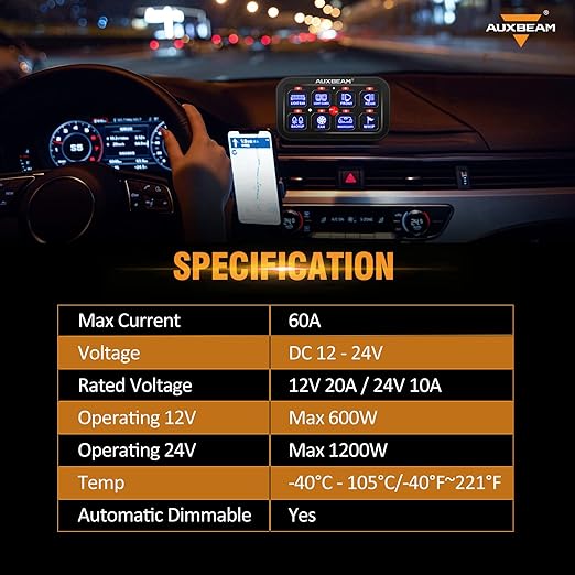 Auxbeam 8 Gang Switch Panel BB80, Universal Circuit Control Relay System Box with Automatic Dimmable On-Off LED Switch Pod Touch Switch Box for Car Pickup Truck Boat ATV UTV, Blue 2 Years Warranty