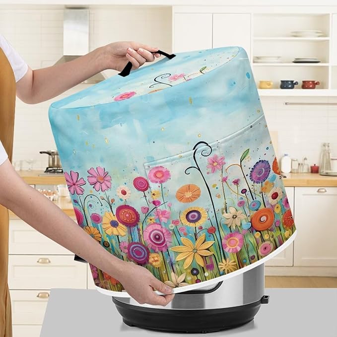 Air Fryer Cover Dust Cover, Easy to Clean Small Appliance Covers for 3 Quart Air Fryer & Pressure Cooker Kitchen Appliance Accessories with Pockets, Colorful Floral