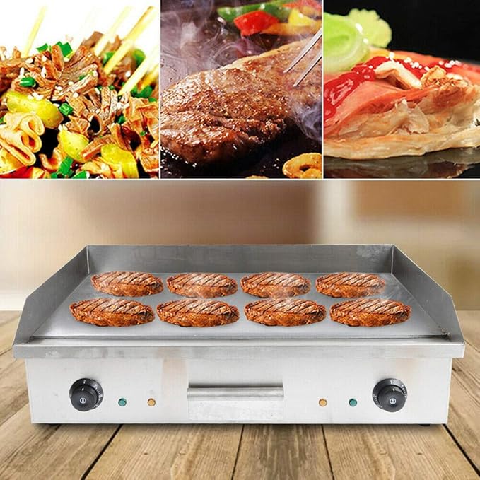 3000W Commercial Electric Griddle Grill, 29" Flat Top Grill Non-Stick Teppanyaki Griddle Grill Stainless Steel Sizzling Grill Plate with Adjustable Temperature 2-Control 122°F-572°F