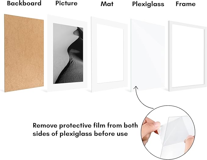 Americanflat 17x23 Picture Frame with Polished Plexiglass - Set of 5 - Use as 13x19 Frame with Mat or Display 17x23 Photo Without Mat - Galleria Collection - Picture Frames for Wall Display - White