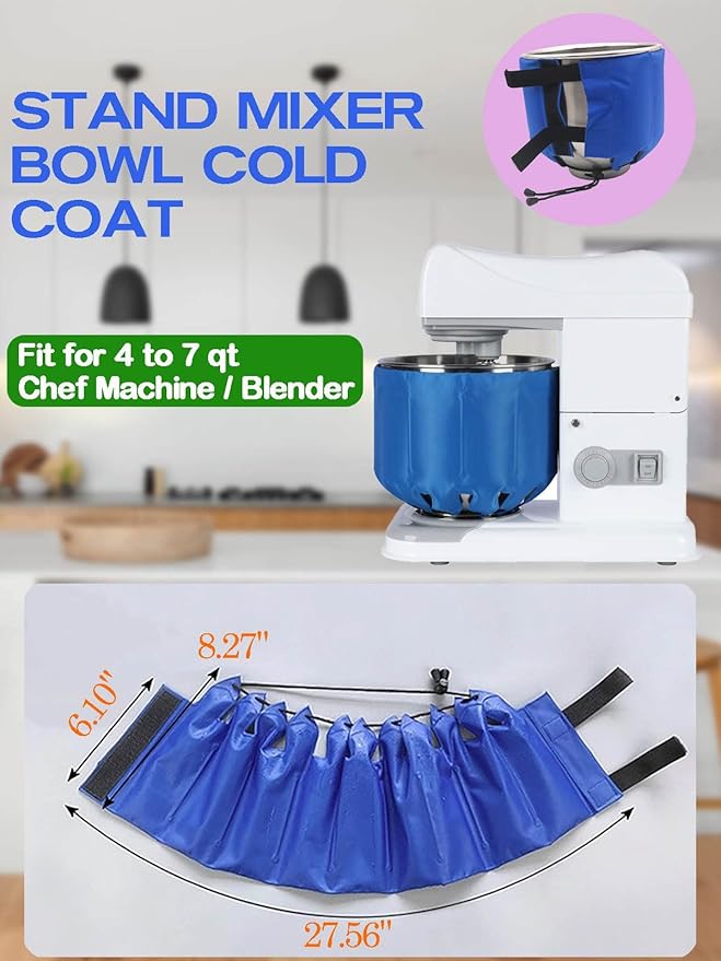 Reusable Ice Bag Ice Pack for Kitchen Stand Mixer (4 to 7 Qt), Blue, Fabric and PVC, Adjustable Size, Keeps Food Cool and Fresh