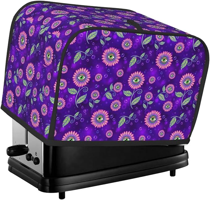 2 Slice Toaster Cover with Pocket, Trippy Eyes Flower Sunflower Lightweight Foldable Dust Cover, Fingerprint Protection for Kitchen
