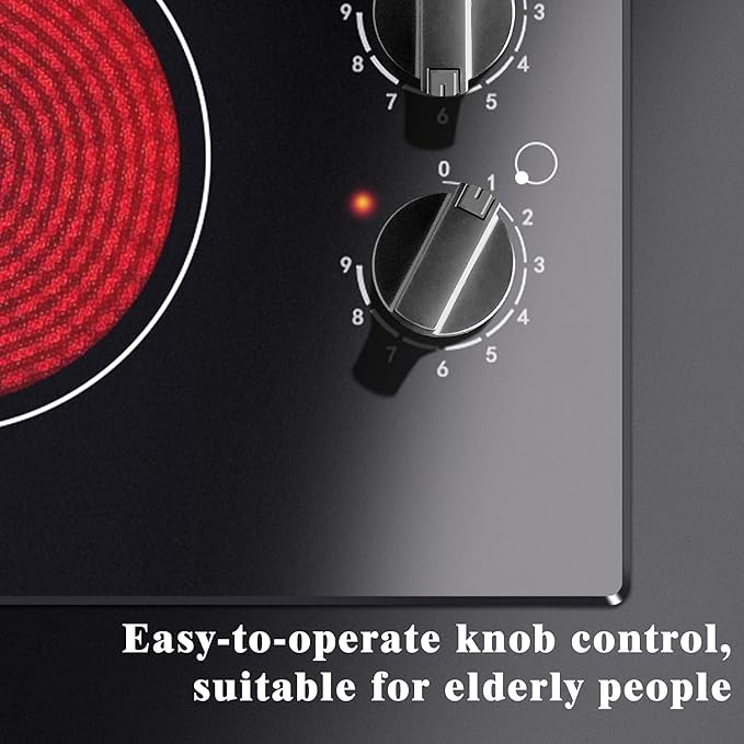 Karinear 4 Burner Electric Cooktop 24 Inch, Built-in Stove Top, 220-240v Radiant Cooktop with Knob Control, Residual Heat Indicator, Over-Temperature Protection, Hard Wire(No Plug)