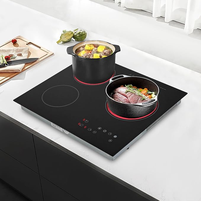 Countertop Ceramic Cooktop, 2600W 3 Burners with 9 Heating Levels, Touch Control Electric Stove with Timer & Child Safety Lock, Built-in & Portable Design for Kitchen Office RV