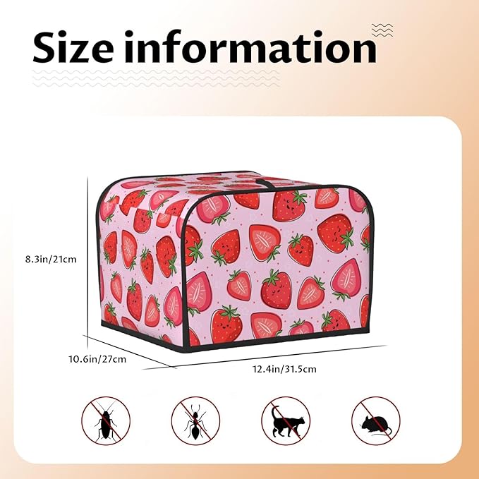 Pink Strawberry Kawaii Fruit 4 Slice Toaster Cover, Waterproof Toaster Dust Cover Bread Maker Protective Cover For Small Kitchen Appliance Dining Room Table Home Decor Gifts