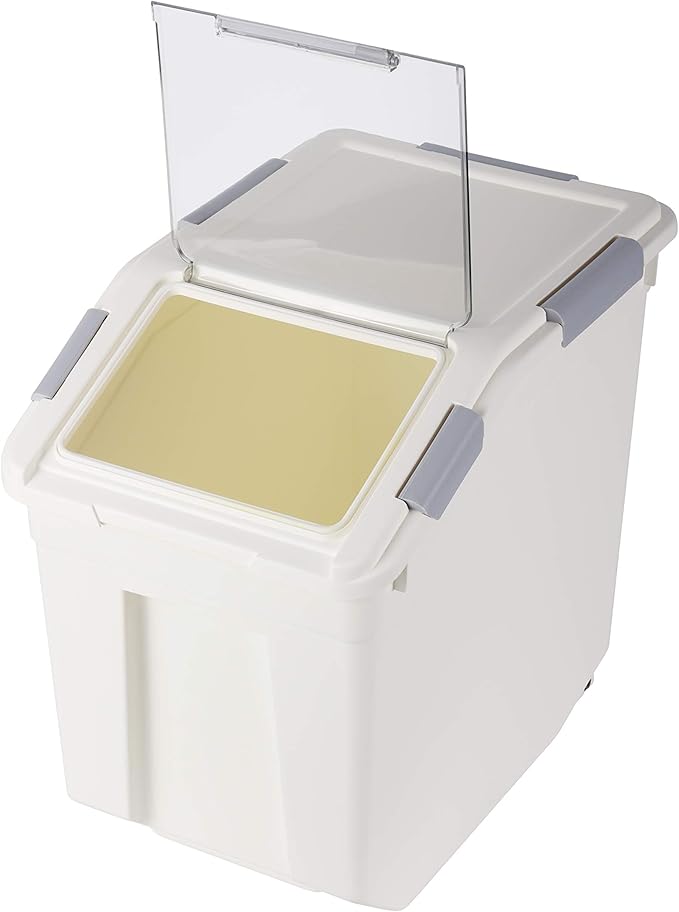 EonTone Pack-2 Bulk Large Sealed Flour Storage Container 25 Liters (30 lbs) with Lockable Lid Wheels and Measuring Cup BPA-Free Food Dispenser