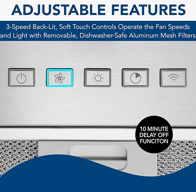 Broan-NuTone PM400SSV 21-inch Custom Cabinet Built-In 4-Speed Power Pack Insert with Voice Control, LED Lighting, and 450 Max Blower CFM, Stainless Steel