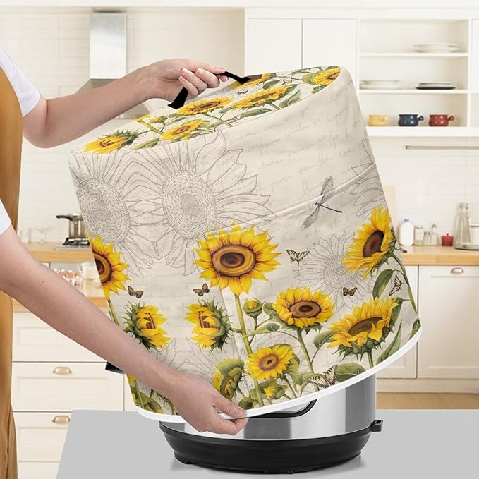 Xoenoiee Butterfly Dragonfly Sunflower Print Kitchen Appliance Dust Cover with Pockets, Electric Pressure Cooker & Air Fryer Cover for 8 Qt Pot