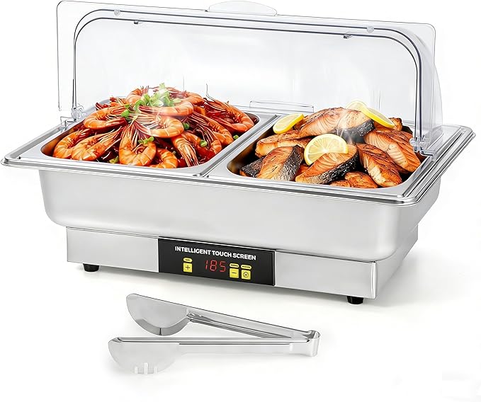 Dyna-Living Electric Chafing Dishes for Buffet, 9.5QT Half Size Chafing Dish Buffet Set 600W Electric Buffet Servers and Warmers with Temp Control Display Roll Top Food Warmers for Parties Catering