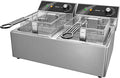 Commercial Deep Fryer Stainless Steel Dual Tank Electric Deep Fryer with 2 Baskets Capacity 2 X 10L Electric Countertop Fryer for Restaurant and Home Use, 120V 3600W