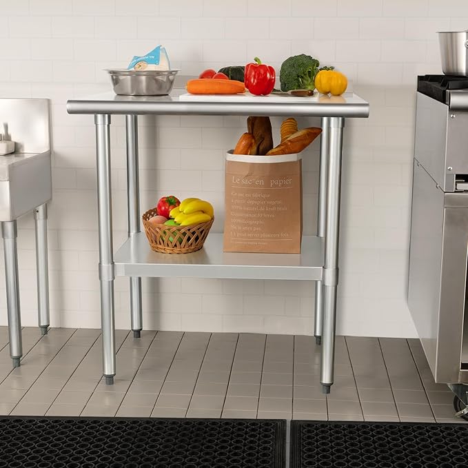 HARDURA Stainless Steel Table Prep & Work Table 24 x 30 Inches NSF Heavy Duty Commercial with Undershelf and Backsplash for Restaurant Kitchen Home and Hotel