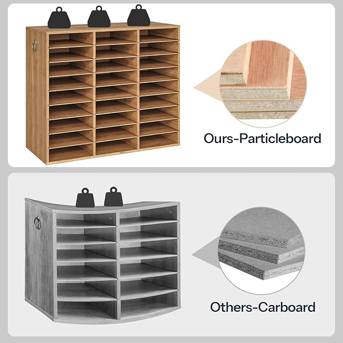 HOOBRO Literature Organizer, 27 Compartments Wooden Mail Organizer, Countertop Literature Sorter with Adjustable Shelves for Home, Office, School, Student Mailbox for Classroom, Walnut WL27WF01
