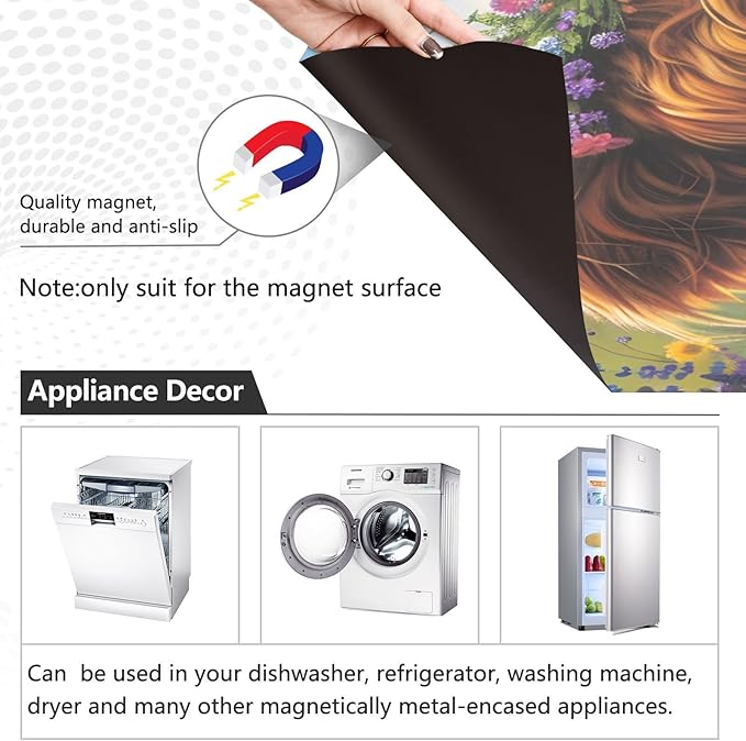 Highland Cow Summer Flowers Dishwasher Magnet Cover Sticker Magnetic Refrigerator Panel Front Door Fridge Microwave Decal