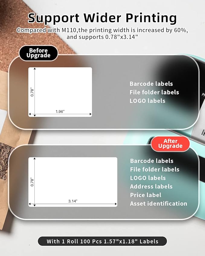 Phomemo M220 Label Maker - 3.14” Bluetooth Thermal Label Printer for Address, Barcode & Product Label, Portable Small Printer Compatible with Phone, Tablet & PC
