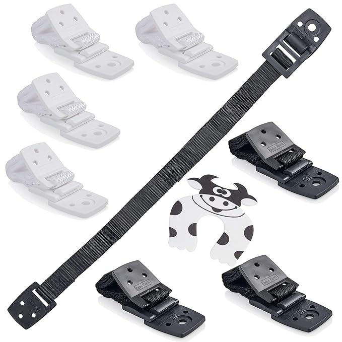 Bebe Earth - Furniture and TV Anti-Tip Straps (8-Pack) for Baby Proofing and Child Protection - Adjustable Wall Anchor Safety Kit - Secure Cabinets and Bookshelf from Falling (White/Black)