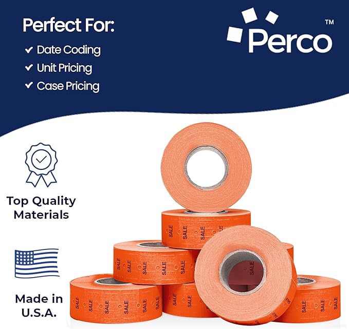 Perco 1 Line Sale Fluorescent Red Labels - Case of 30 Sleeves, 240,000 Blank Pricing Labels for Perco Lite, X, Plus and Pro 1 Line Price and Date Guns