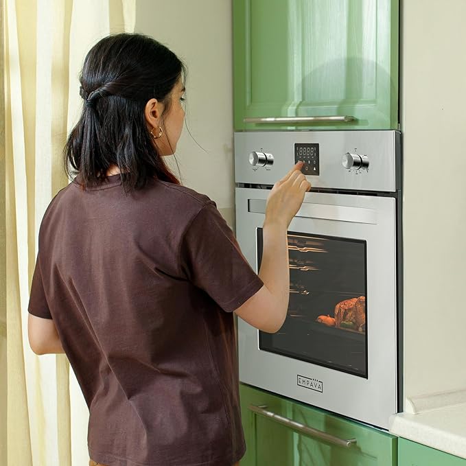 Empava 24 Inch Natural Gas Single Wall Oven with 5 Cooking Modes, Convection Fan and Rotisserie, Knob Control and Digital Display, Stainless Steel