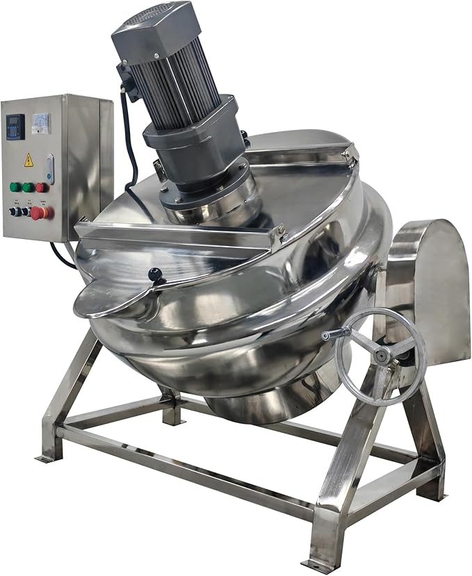 Commercial Cooking Pot Electric Jacketed Kettle with Stirrer Stainless Steel Tiltable Jacketed with Mixer 26.5 Gallon Capacity for Soup Chili Sauce Beverage Jam Porridge 220V