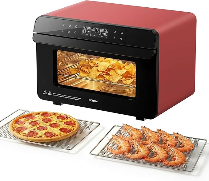 ROBAM Countertop Combi Steam Oven, 20-in-1 Multifunction Air Fryer, Convection Steam Roast & Bake, Multi-Stage Cooking, Self-Clean, Heat-Resistant, 7 Modes, 30 Built-In Recipes CT763 (Red)