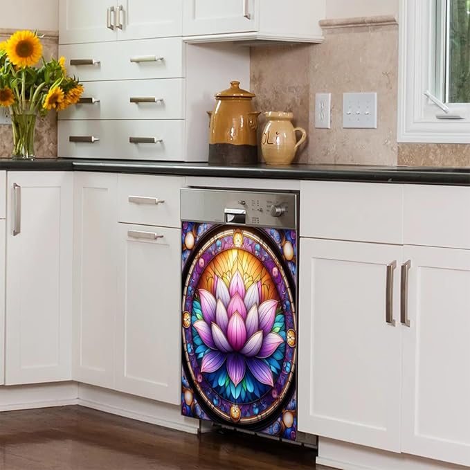 Ethnic Flower Pink Dishwasher Magnet Cover for The Front Dishwasher Door Cover Panel Decals Magnetic Refrigerator Cover for Kitchen Farmhouse Home Decor 23 X 26 in
